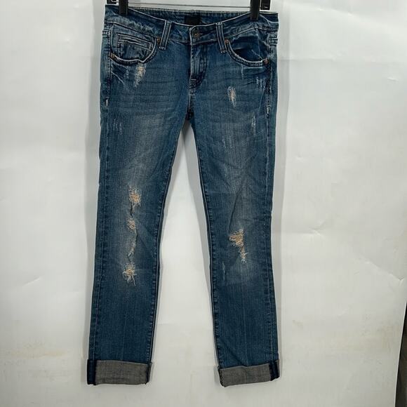 Anoname Women's Medium Wash Distressed Cuffed Jeans Size 26 - Picture 1 of 16